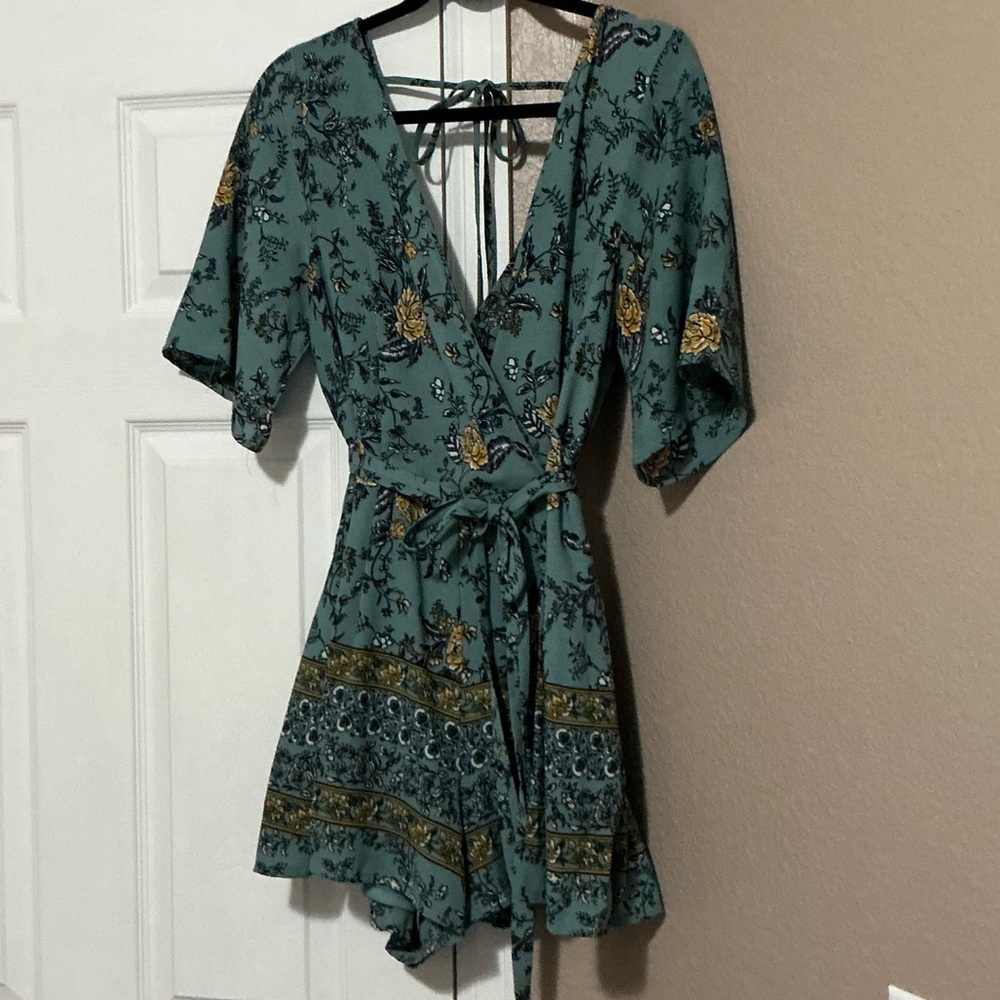 Blue Rain Floral Jumpsuit in Green and Yellow